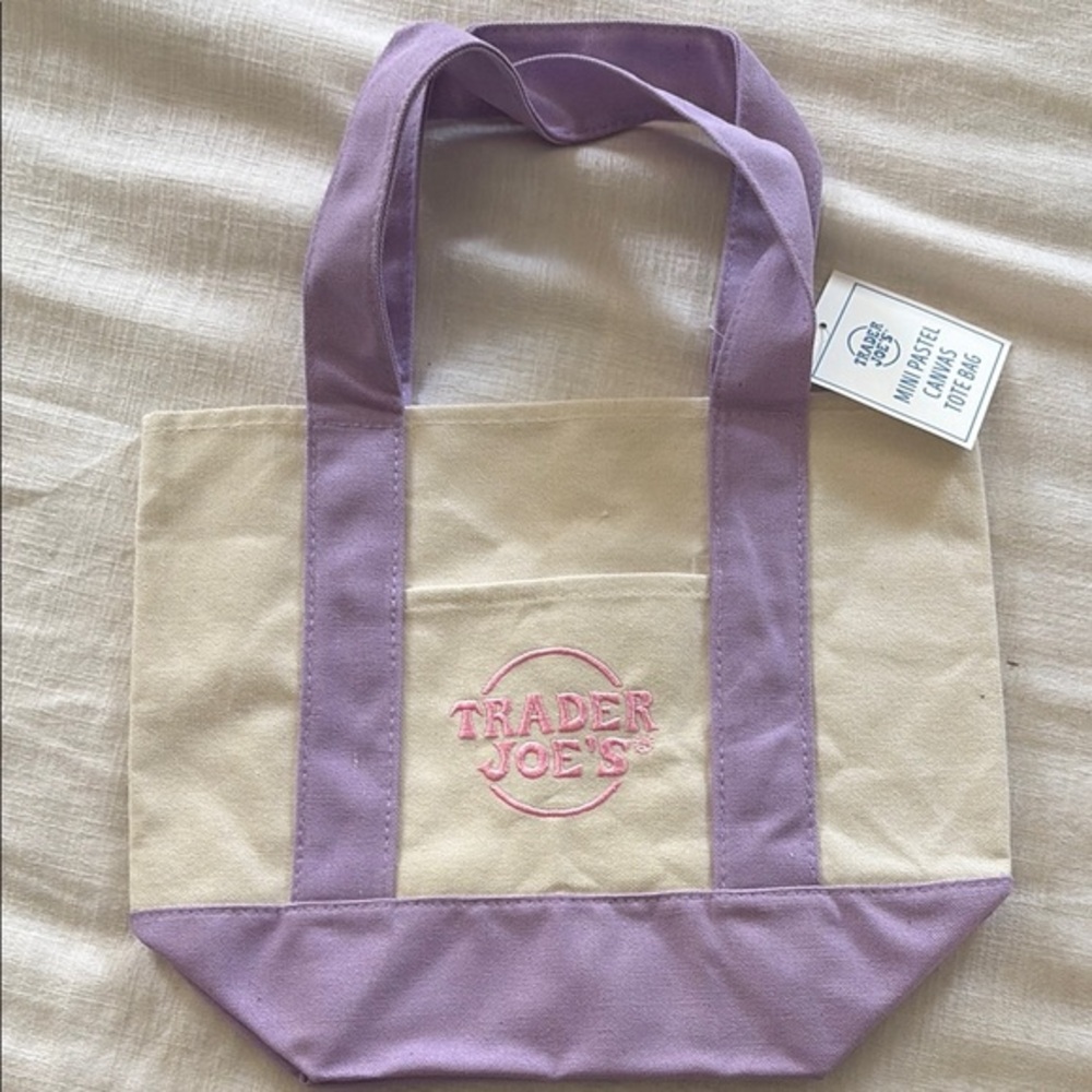 Trader Joe’s Pastel Mini Tote Purple and Cream Tote Bag